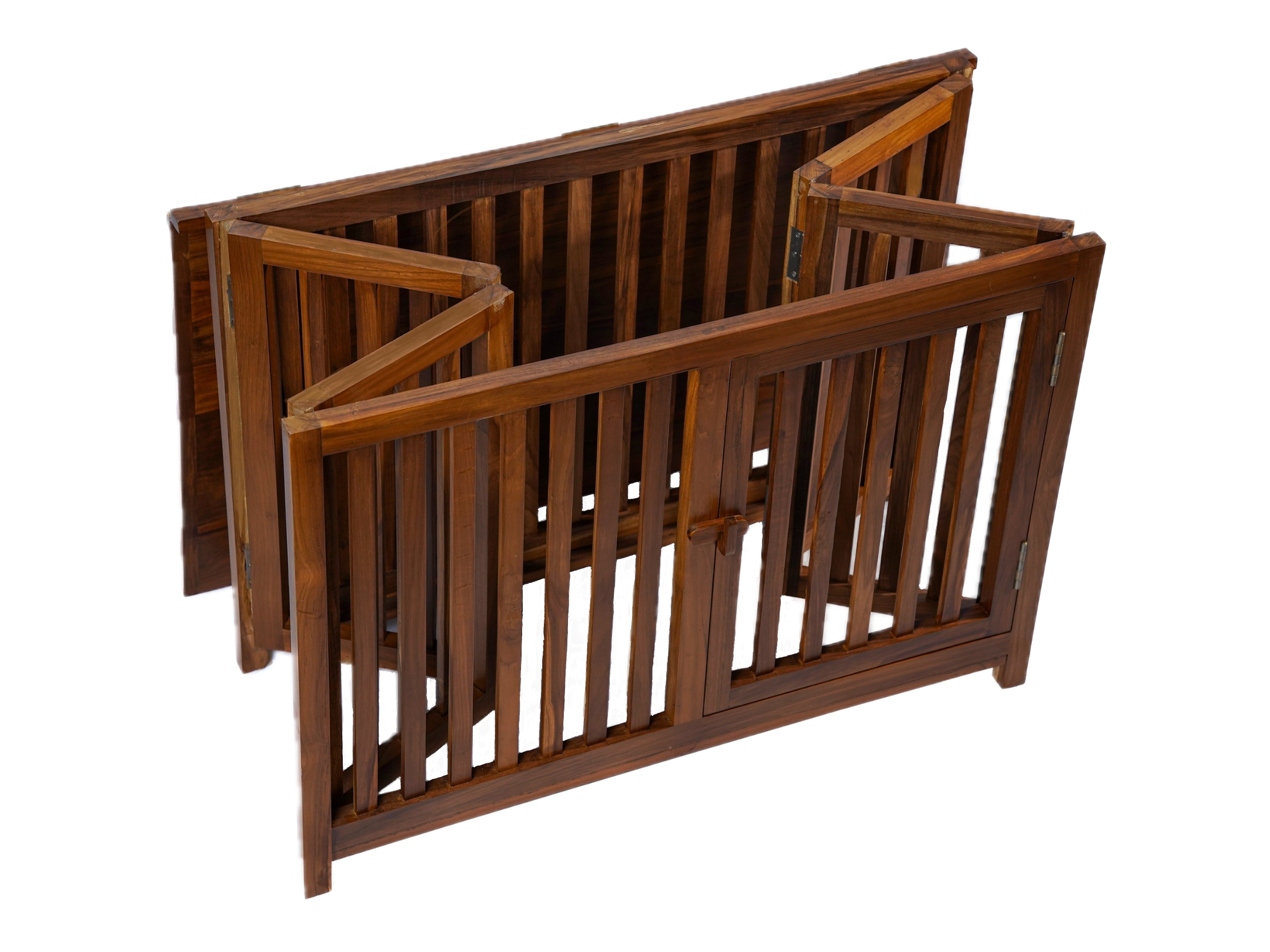 Timberla Foldable Dog House, Indoor Outdoor Wooden Crate Kennel Cage for Small & Medium Pets with Solid Teak Wood